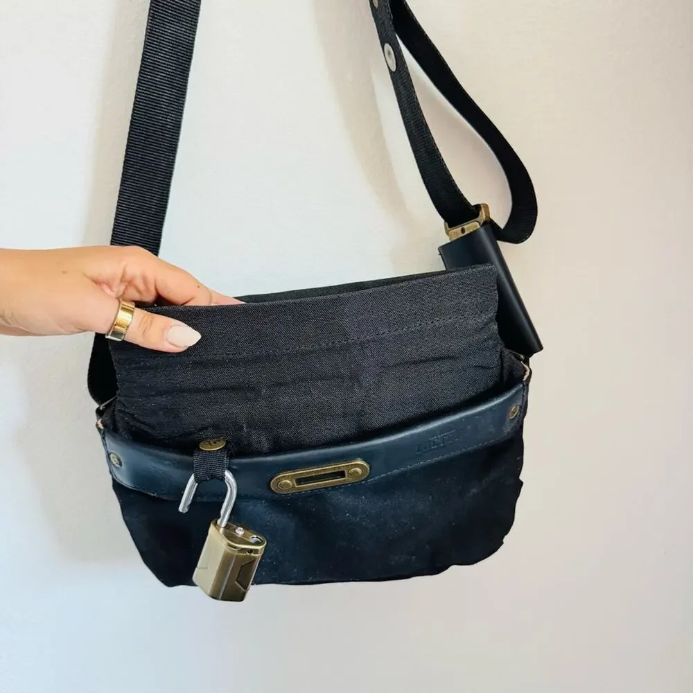 LOCTOTE Washed Black Padlock Crossbody Hip Bum Bag Travel Purse Zip Pockets